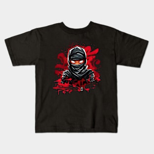 Ninja Black: Red Graffiti Cartoon, Urban Style Tee Kids T-Shirt